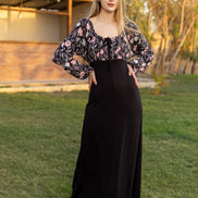 Maxi Dress — Black with Pink Floral Print