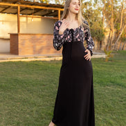 Maxi Dress — Black with Pink Floral Print