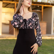 Maxi Dress — Black with Pink Floral Print
