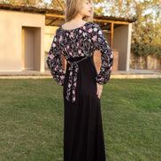 Maxi Dress — Black with Pink Floral Print
