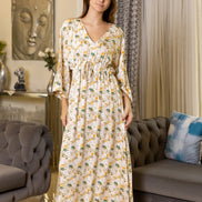 Floral Rayon Kaftan Dress — Cream Floral