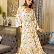 Floral Rayon Kaftan Dress — Cream Floral