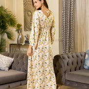 Floral Rayon Kaftan Dress — Cream Floral